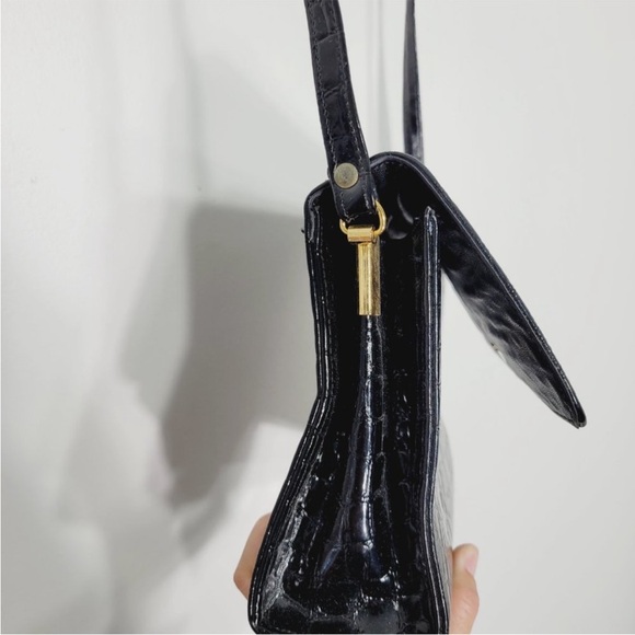 CABRELLI VINTAGE RECTANGULAR CROSSBODY PURSE FAUX GATOR CROCODILE TEXTURED BLACK - Picture 8 of 11